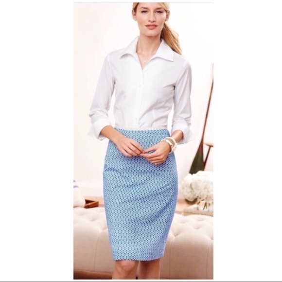 TALBOTS Skirt Pencil Embroidered Eyelet Lace Overlay Feminine Petite Size 8P - Picture 2 of 10